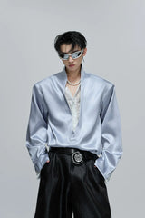 Lace V-Neck Layered Satin Blouse