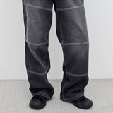 (Unisex) リザポケットワイドデニムパンツ