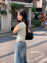Border Square Slim Short Sleeve T-Shirt (3color)