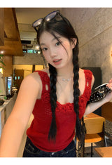 Summer knit flower sleeveless tee