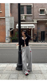 Lace Inner Layered Red Bow Long Sleeve Tee (Lace Inner Set)