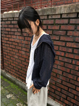 Linef Lace Summer Semi-Crop Hood Zip-Up