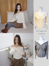 halter strap off-shoulder V-neck knitwear