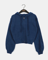 Ronky Two Way Cropped Hooded Knitwear Zip-Up