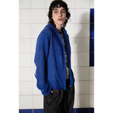 ARGYLE ELBOW KNIT ZIP-UP HOODIE / BLUE