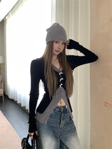 Bow Burton Layered Slit Long Sleeve Knitwear