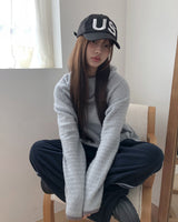 ノニハイネックコントラストフリースニットフーディーTシャツ