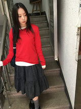 Zikan Check Shirring Midi Skirt