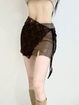 1084. Slit leather lace cover mini sk (2color)