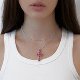 ROSY CROSS MULTI LONG NECKLACE (PINK)