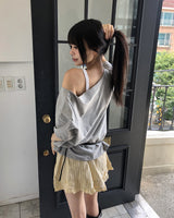 テルマシルバースタッドルーズフィットオフショルダー半袖Tシャツ