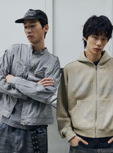 26SS★ ウォッシュ加工クロップドフードジップアップ