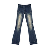 Low Waist Spike-Studded Retro Skinny Jeans