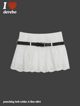 パンチングベルトホワイトAラインスカート(including belt)