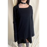 SLIP NECK OVERLOCKED TOP : BLACK