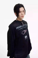 パンクプリントブリーチド長袖Tシャツ