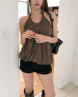 Pair Shirred Strap Halter Top