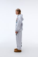 Sound wave artwork damage washing hoodie zip-up (Melange)