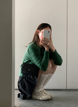 FOBケーブルニット ラウンド カーディガン