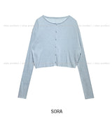 [U-BASIC] See-through Linen Ribbed Crop Cardigan