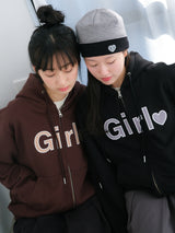 Girl zip-up hoodie - Brown