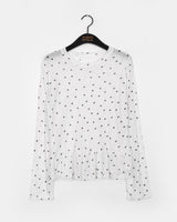 タピンドットレイヤードフリルVネックロングスリーブTシャツ