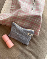 Pattern string pouch - pink check , M size