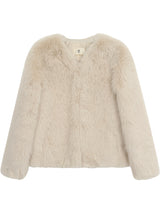 V-neck quilted ivory fur jacket