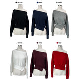 Unbalanced off-shoulder side slit brushed long sleeve sweatshirt (6 colors)