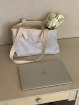 stripe reversible bag - picnic blue