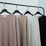 LMN フレイVネックボクシーフィット長袖Tシャツ (4カラー)