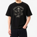 Men’s Cotton Short-Sleeve Cropped T-Shirt Motorcycle Black