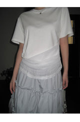 Lace shirring round loose fit short sleeve tee