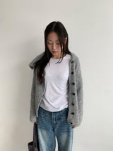 カンカドットリブラウンドロングスリーブTシャツ