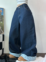 RIBBON🎀WIDE RIBBON ROLL-UP DENIM PANTS 🩵🎀