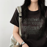 アートスパンデックスレタリングショートスリーブTシャツ