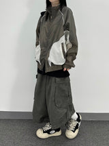 piping mesh blouson jacket