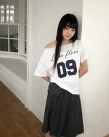 Lune ボートネック オフショルダー プリント半袖 Tシャツ
