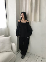 [Off-Shoulder Available] Robe Pintuck Big Hooded Sweatshirt (2c)