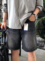 Look ピエールヴィンテージウォッシュドバックバンディングワイドデニムハーフパンツ