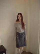 pocket midi denim skirt