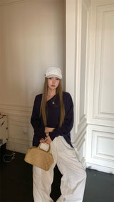 unbalanced top loose-fit cardigan two-piece set