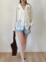Flower Net Collar Neck Shirt