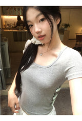 サイドポイントリボンショートスリーブtシャツ