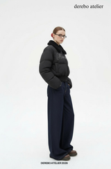 Black beads wool collar short padded coat
