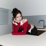 (3rd reorder) shirts layered off shoulder top - red