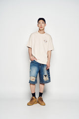 25SS ヘムラインデストロイドデニムショートパンツ ブルー