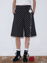 rirri 25 Spring/Summer Collection - カジュアルブラック&ホワイトポルカドットクロップドパンツ (高密度コットン100%)
