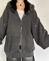 (UNISEX/2WAY) ビッグフードピグメントボクシーヒップルーズジップアップ - 2 COLOR