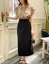 Muse Round Neck Shirred Tulip Blouse